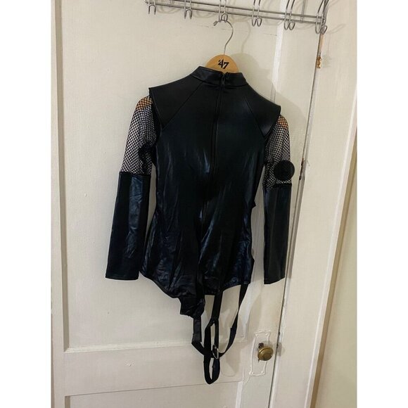 Leg Avenue Women's Black Faux Leather Long Sleeve Key Hole Front One Piece - Sma - Picture 5 of 15